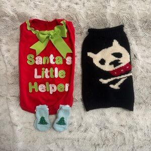 Festive Pet Outfit Set with Red and Black Sweaters